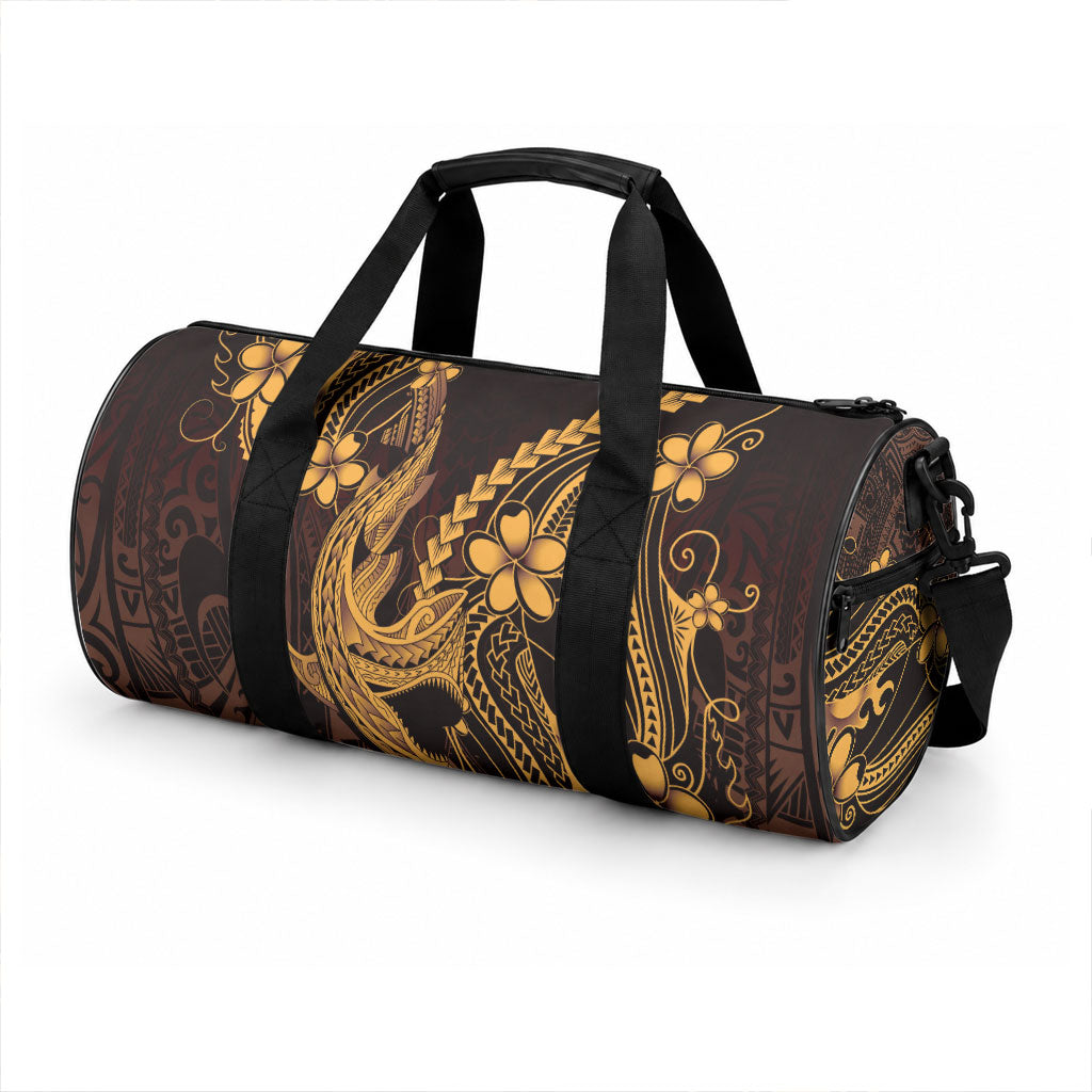 Gold Black Aloha Hawaii Duffle Bag Polynesian Shark Tattoo With Plumeria
