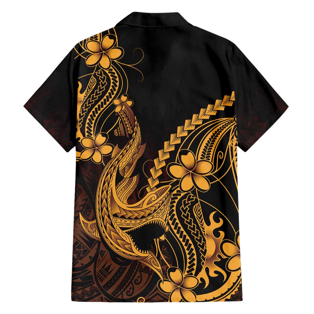 Gold Black Aloha Hawaii Family Matching Tank Maxi Dress and Hawaiian Shirt Polynesian Shark Tattoo With Plumeria LT14 - Polynesian Pride