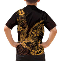 Gold Black Aloha Hawaii Hawaiian Shirt Polynesian Shark Tattoo With Plumeria - Polynesian Pride