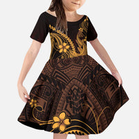 Gold Black Aloha Hawaii Kid Short Sleeve Dress Polynesian Shark Tattoo With Plumeria LT14 KID Gold - Polynesian Pride