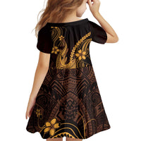 Gold Black Aloha Hawaii Kid Short Sleeve Dress Polynesian Shark Tattoo With Plumeria LT14 - Polynesian Pride