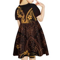 Gold Black Aloha Hawaii Kid Short Sleeve Dress Polynesian Shark Tattoo With Plumeria LT14 - Polynesian Pride