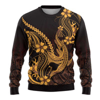 Gold Black Aloha Hawaii Ugly Christmas Sweater Polynesian Shark Tattoo With Plumeria LT14 - Polynesian Pride