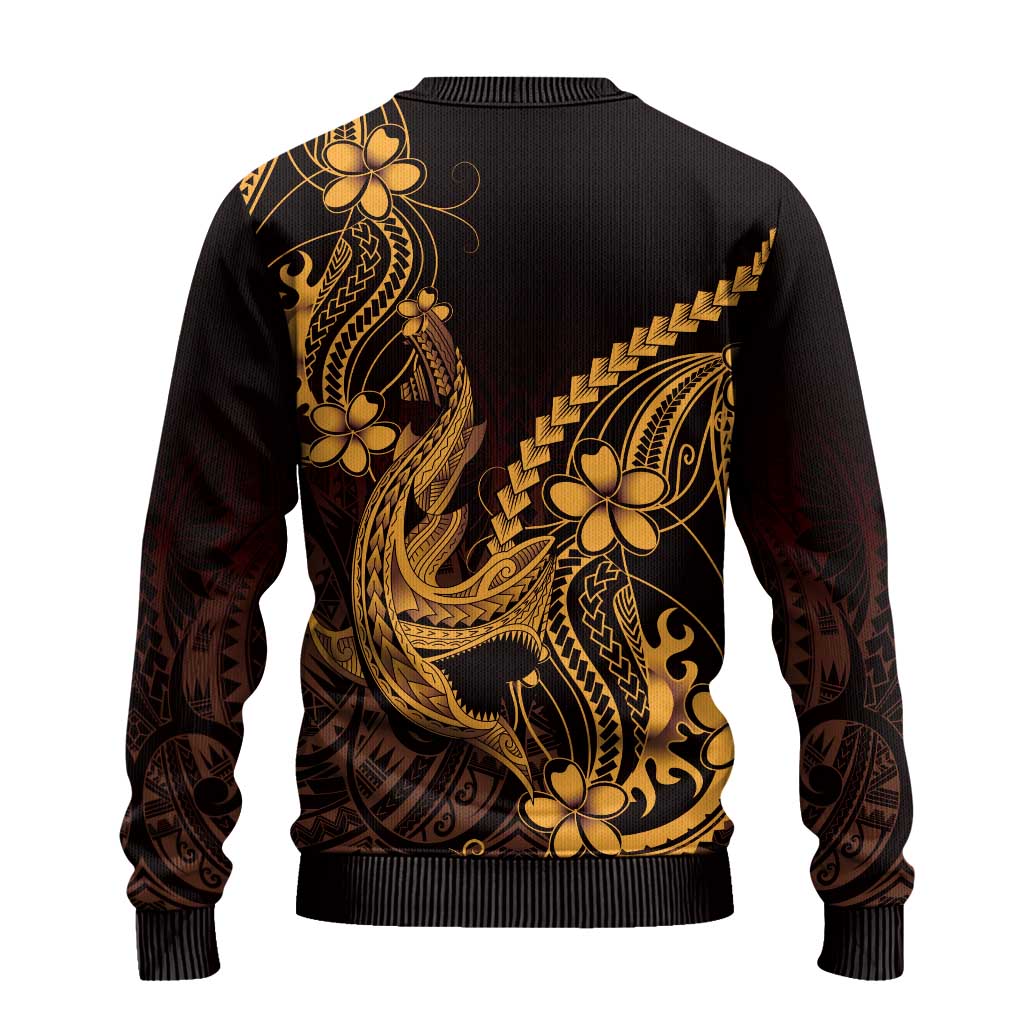 Gold Black Aloha Hawaii Ugly Christmas Sweater Polynesian Shark Tattoo With Plumeria LT14 - Polynesian Pride
