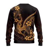 Gold Black Aloha Hawaii Ugly Christmas Sweater Polynesian Shark Tattoo With Plumeria LT14 - Polynesian Pride