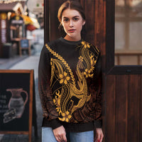 Gold Black Aloha Hawaii Ugly Christmas Sweater Polynesian Shark Tattoo With Plumeria LT14 - Polynesian Pride
