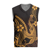 Gold Black Aloha Hawaii Christmas Knitted V-Neck Vest Polynesian Shark Tattoo With Plumeria LT14 Gold - Polynesian Pride