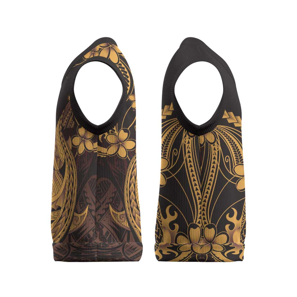 Gold Black Aloha Hawaii Christmas Knitted V-Neck Vest Polynesian Shark Tattoo With Plumeria LT14 - Polynesian Pride