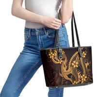 Gold Black Aloha Hawaii Leather Tote Bag Polynesian Shark Tattoo With Plumeria LT14 - Polynesian Pride