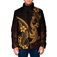 Gold Black Aloha Hawaii Padded Jacket Polynesian Shark Tattoo With Plumeria LT14 Men Gold - Polynesian Pride