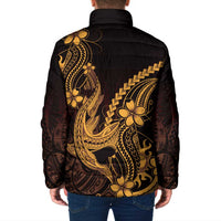 Gold Black Aloha Hawaii Padded Jacket Polynesian Shark Tattoo With Plumeria LT14 - Polynesian Pride