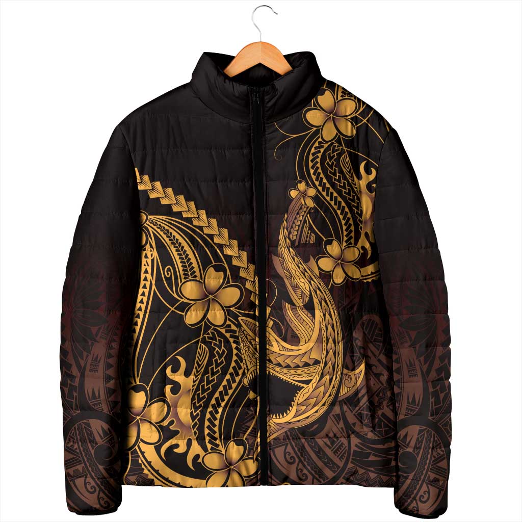 Gold Black Aloha Hawaii Padded Jacket Polynesian Shark Tattoo With Plumeria LT14 - Polynesian Pride