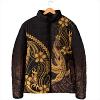 Gold Black Aloha Hawaii Padded Jacket Polynesian Shark Tattoo With Plumeria LT14 - Polynesian Pride