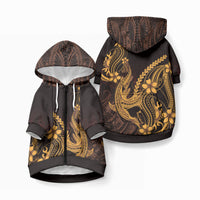 Gold Black Aloha Hawaii Pet Hoodie Polynesian Shark Tattoo With Plumeria