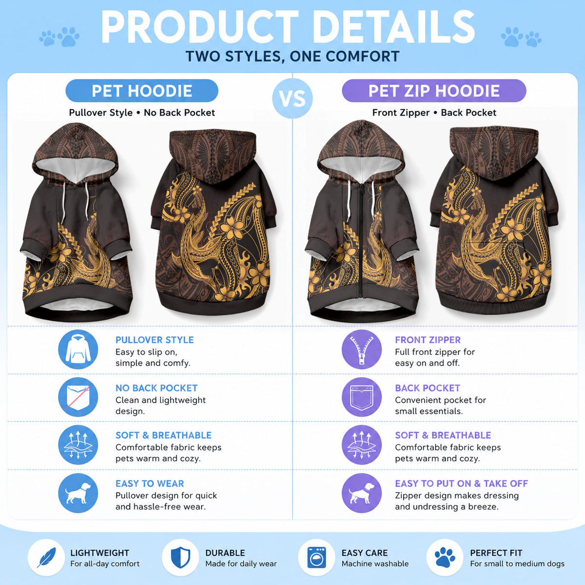 Gold Black Aloha Hawaii Pet Hoodie Polynesian Shark Tattoo With Plumeria