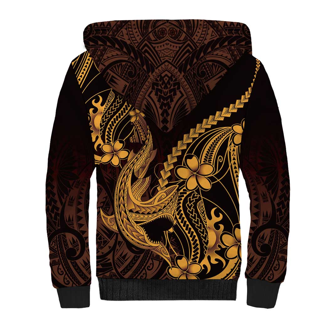Gold Black Aloha Hawaii Sherpa Hoodie Polynesian Shark Tattoo With Plumeria LT14 - Polynesian Pride