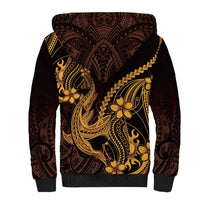 Gold Black Aloha Hawaii Sherpa Hoodie Polynesian Shark Tattoo With Plumeria LT14 - Polynesian Pride