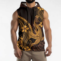 Gold Black Aloha Hawaii Sleeveless Hoodie Polynesian Shark Tattoo With Plumeria LT14 - Polynesian Pride