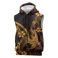 Gold Black Aloha Hawaii Sleeveless Zip Hoodie Polynesian Shark Tattoo With Plumeria LT14 Gold - Polynesian Pride