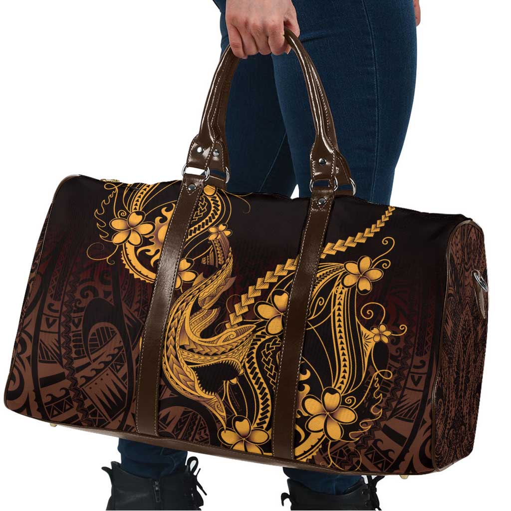 Gold Black Aloha Hawaii Travel Bag Polynesian Shark Tattoo With Plumeria LT14 - Polynesian Pride