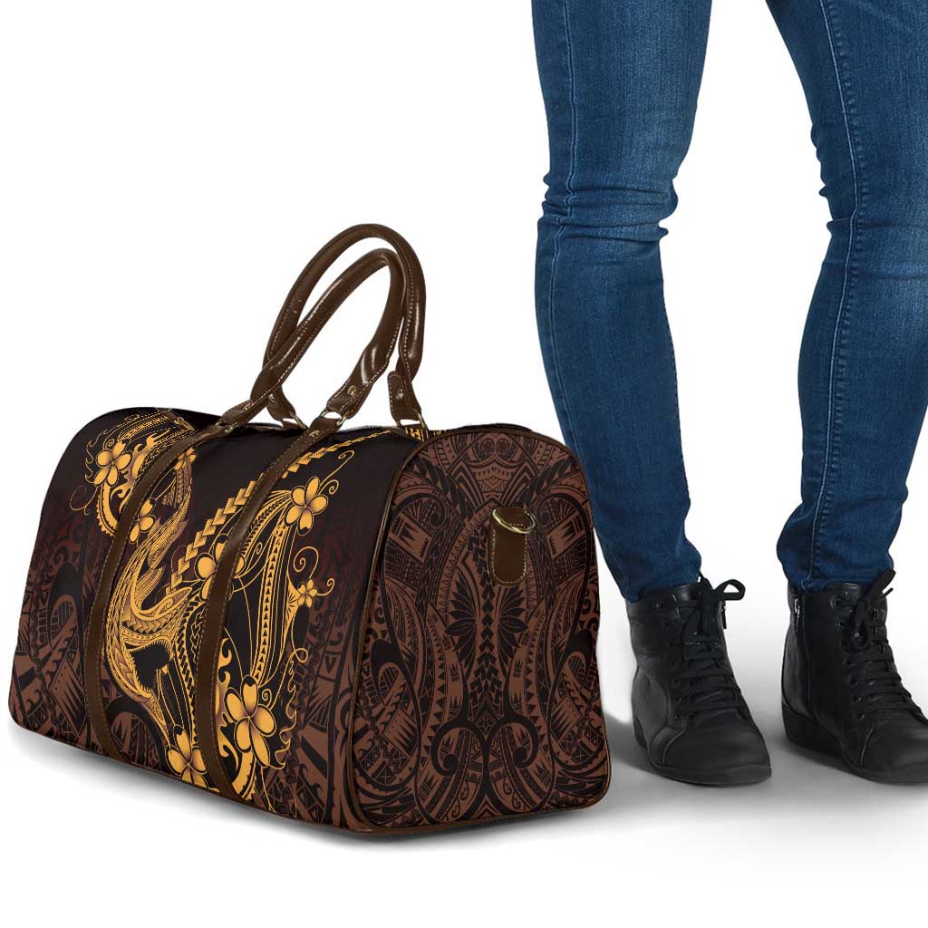 Gold Black Aloha Hawaii Travel Bag Polynesian Shark Tattoo With Plumeria LT14 - Polynesian Pride