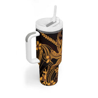 Gold Black Aloha Hawaii Tumbler With Handle Polynesian Shark Tattoo With Plumeria LT14 - Polynesian Pride