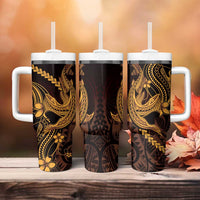 Gold Black Aloha Hawaii Tumbler With Handle Polynesian Shark Tattoo With Plumeria LT14 - Polynesian Pride