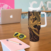 Gold Black Aloha Hawaii Tumbler With Handle Polynesian Shark Tattoo With Plumeria LT14 - Polynesian Pride