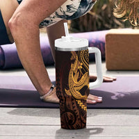 Gold Black Aloha Hawaii Tumbler With Handle Polynesian Shark Tattoo With Plumeria LT14 - Polynesian Pride