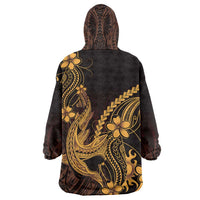 Gold Black Aloha Hawaii Wearable Blanket Hoodie Polynesian Shark Tattoo With Plumeria LT14 - Polynesian Pride