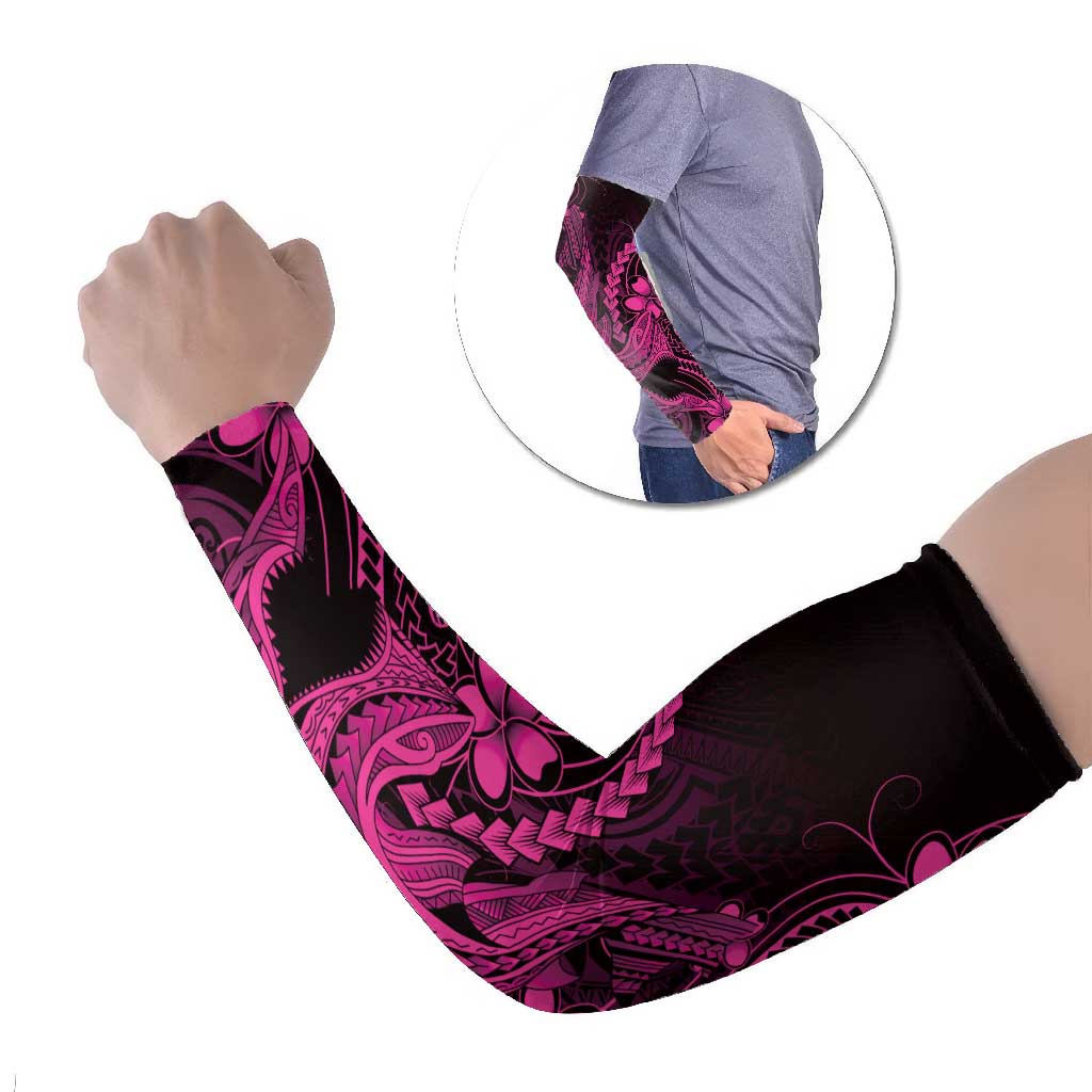 Pink Black Aloha Hawaii Arm Sleeves Polynesian Shark Tattoo With Plumeria - Polynesian Pride