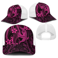 Pink Black Aloha Hawaii Baseball Net Cap Polynesian Shark Tattoo With Plumeria - Polynesian Pride