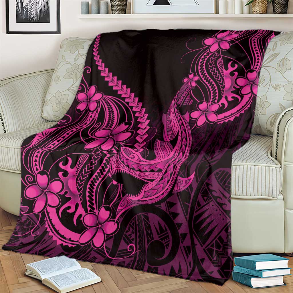 Pink Black Aloha Hawaii Blanket Polynesian Shark Tattoo With Plumeria - Polynesian Pride