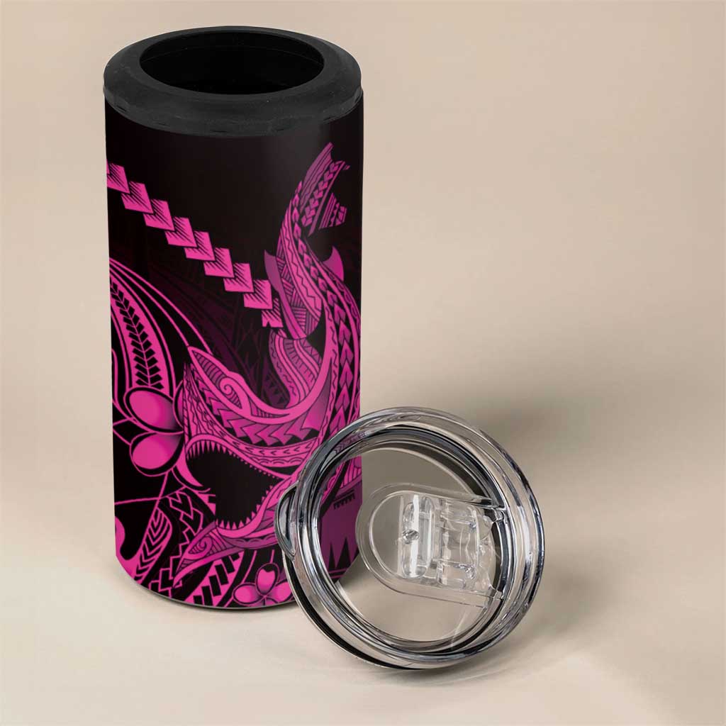 Pink Black Aloha Hawaii 4 in 1 Can Cooler Tumbler Polynesian Shark Tattoo With Plumeria LT14 - Polynesian Pride