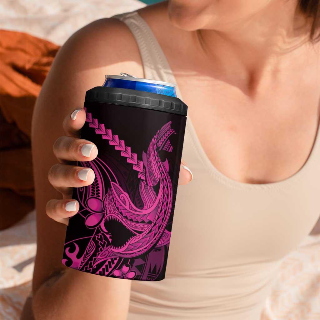 Pink Black Aloha Hawaii 4 in 1 Can Cooler Tumbler Polynesian Shark Tattoo With Plumeria LT14 - Polynesian Pride