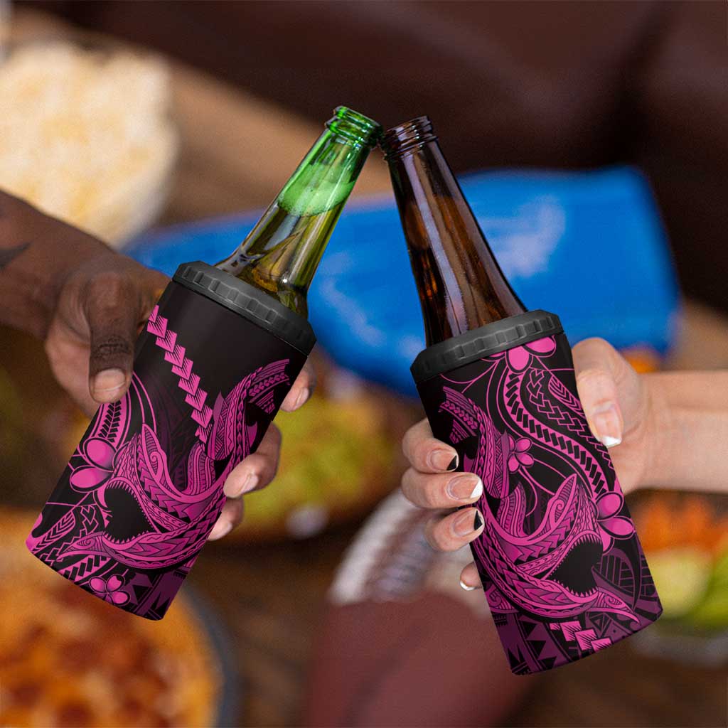 Pink Black Aloha Hawaii 4 in 1 Can Cooler Tumbler Polynesian Shark Tattoo With Plumeria LT14 - Polynesian Pride