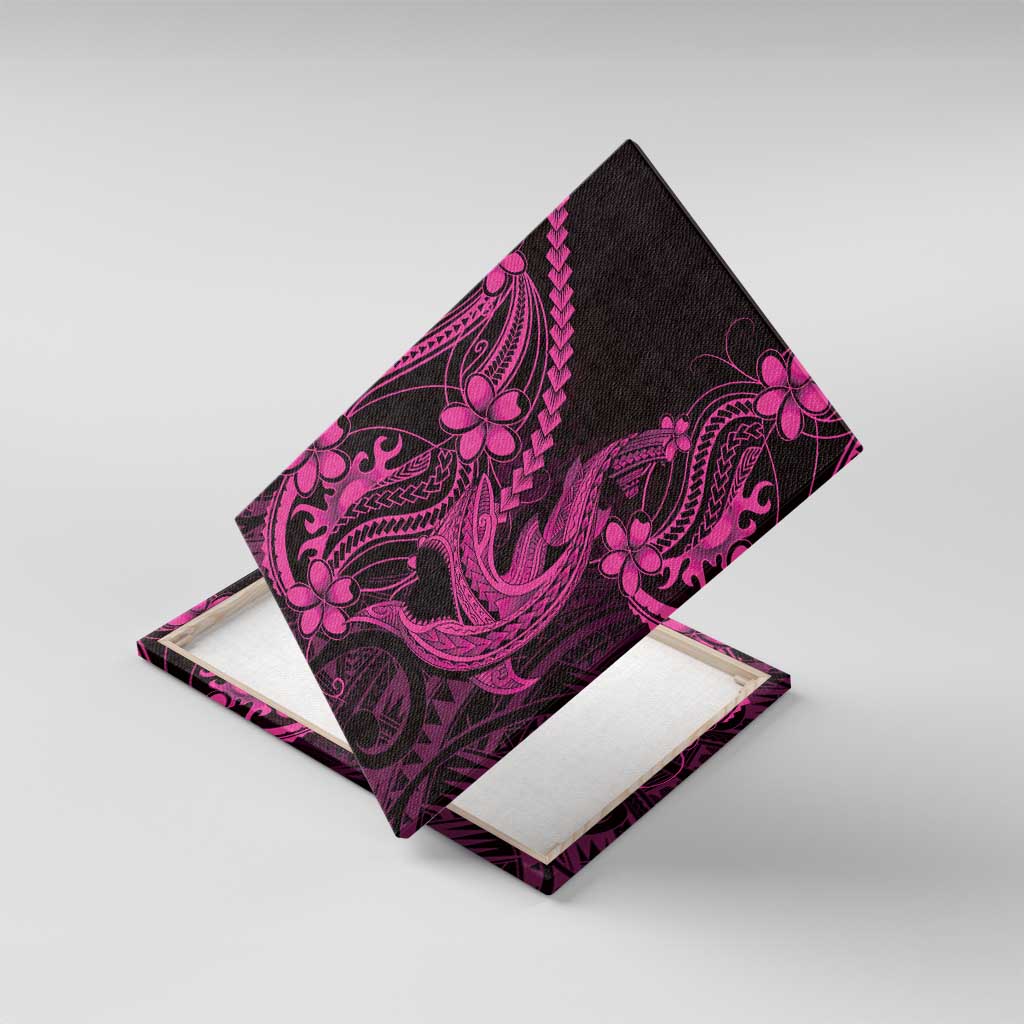 Pink Black Aloha Hawaii Canvas Wall Art Polynesian Shark Tattoo With Plumeria - Polynesian Pride