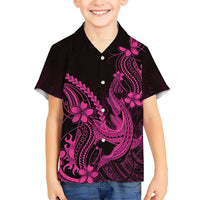 Pink Black Aloha Hawaii Family Matching Mermaid Dress and Hawaiian Shirt Polynesian Shark Tattoo With Plumeria LT14 Son's Shirt Pink - Polynesian Pride