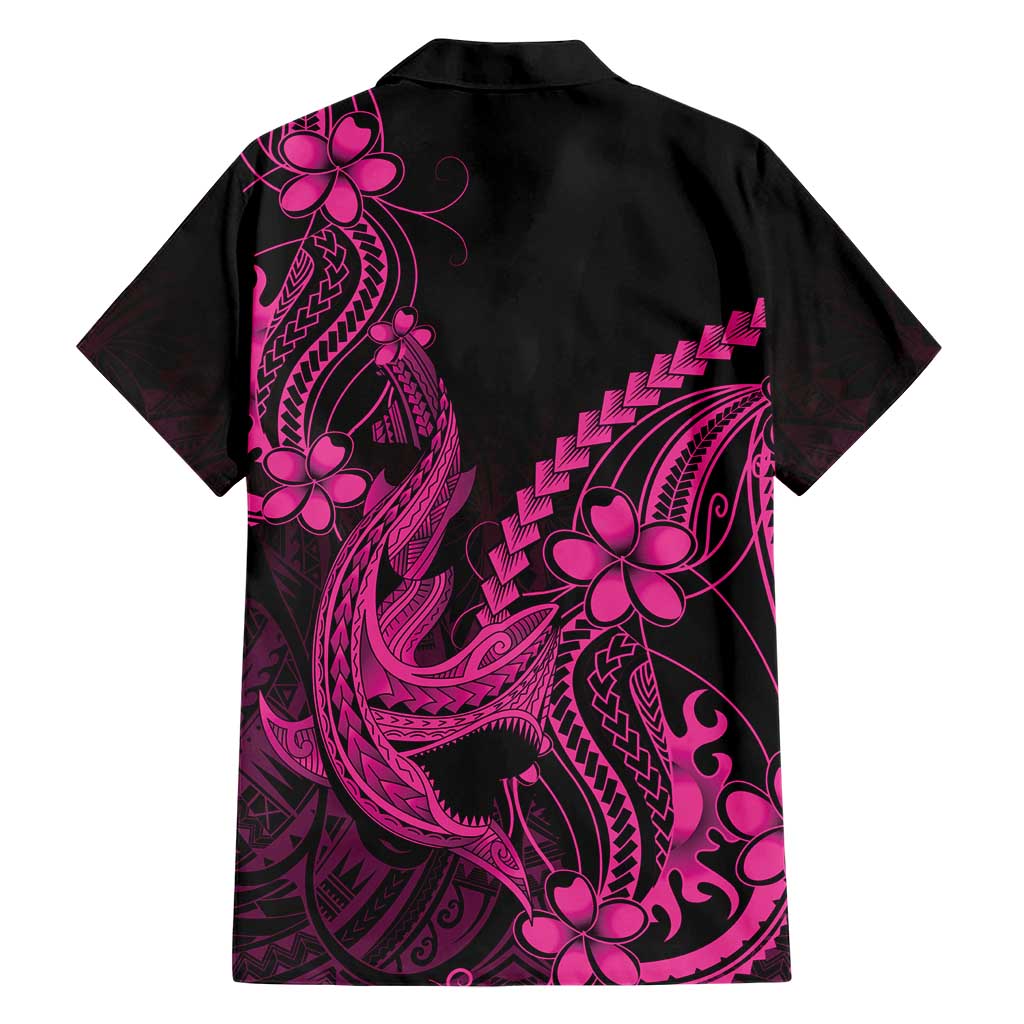 Pink Black Aloha Hawaii Family Matching Off Shoulder Short Dress and Hawaiian Shirt Polynesian Shark Tattoo With Plumeria LT14 - Polynesian Pride