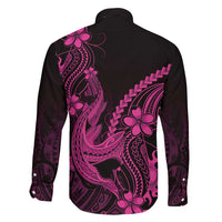 Pink Black Aloha Hawaii Family Matching Off Shoulder Short Dress and Hawaiian Shirt Polynesian Shark Tattoo With Plumeria LT14 - Polynesian Pride