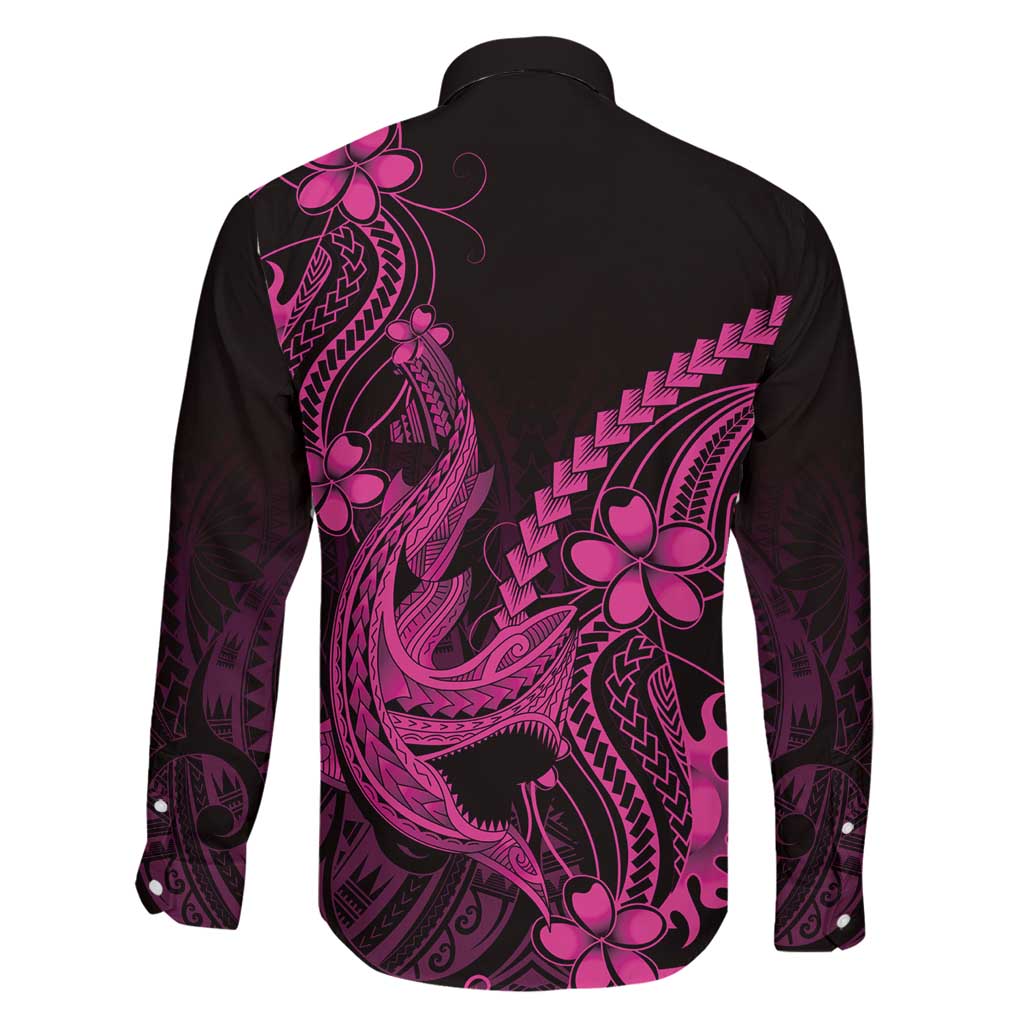 Pink Black Aloha Hawaii Family Matching Short Sleeve Bodycon Dress and Hawaiian Shirt Polynesian Shark Tattoo With Plumeria LT14 - Polynesian Pride