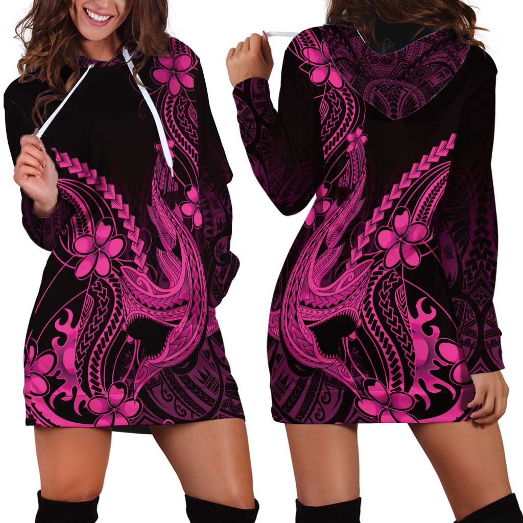 Pink Black Aloha Hawaii Hoodie Dress Polynesian Shark Tattoo With Plumeria LT14 - Polynesian Pride