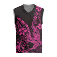 Pink Black Aloha Hawaii Christmas Knitted V-Neck Vest Polynesian Shark Tattoo With Plumeria LT14 Pink - Polynesian Pride