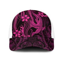 Pink Black Aloha Hawaii Mesh Trucker Cap Polynesian Shark Tattoo With Plumeria LT14 One Size White Pink - Polynesian Pride
