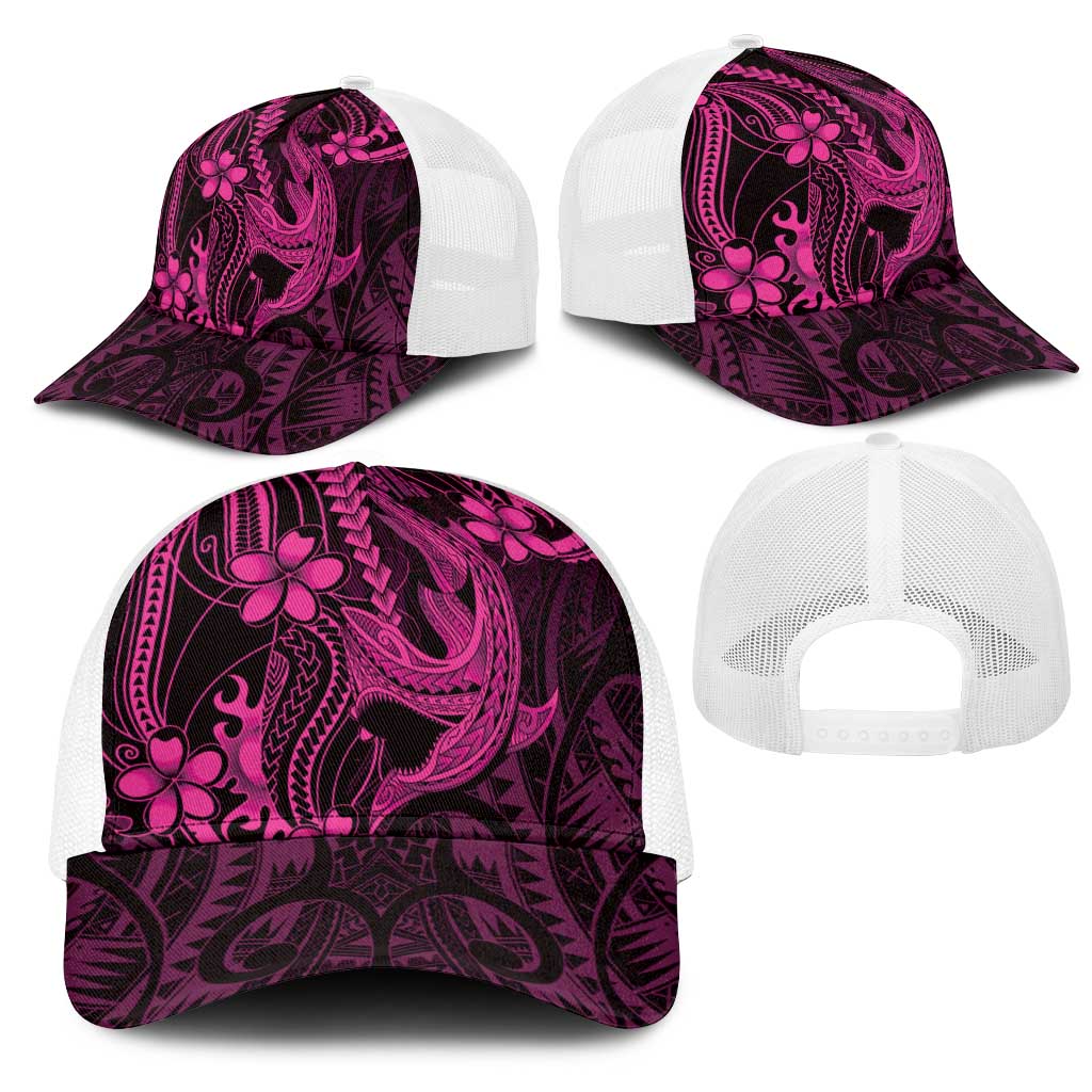 Pink Black Aloha Hawaii Mesh Trucker Cap Polynesian Shark Tattoo With Plumeria LT14 - Polynesian Pride