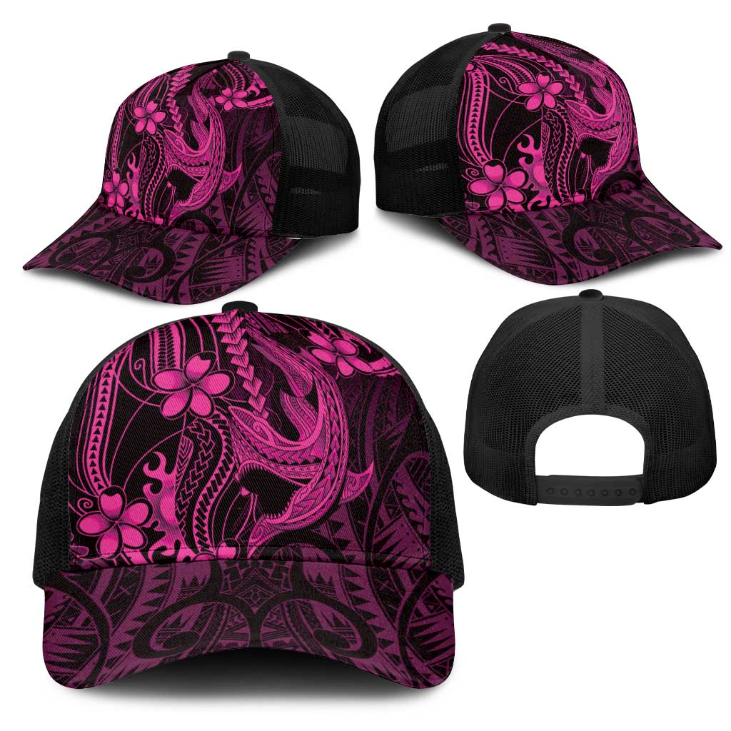 Pink Black Aloha Hawaii Mesh Trucker Cap Polynesian Shark Tattoo With Plumeria LT14 - Polynesian Pride