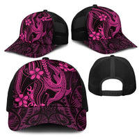 Pink Black Aloha Hawaii Mesh Trucker Cap Polynesian Shark Tattoo With Plumeria LT14 - Polynesian Pride