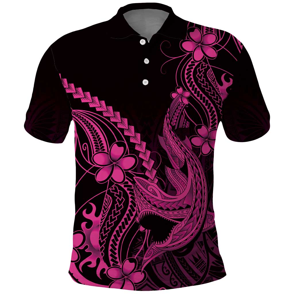 Pink Black Aloha Hawaii Polo Shirt Polynesian Shark Tattoo With Plumeria LT14 Pink - Polynesian Pride
