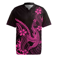 Pink Black Aloha Hawaii Rugby Jersey Polynesian Shark Tattoo With Plumeria LT14 Pink - Polynesian Pride