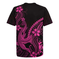 Pink Black Aloha Hawaii Rugby Jersey Polynesian Shark Tattoo With Plumeria LT14 - Polynesian Pride